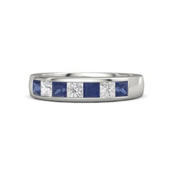 Prinses Diamanten blauwe saffier band 2,50 karaat witgoud 14K