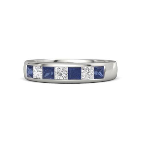 Prinses Diamanten blauwe saffier band 2,50 karaat witgoud 14K - harrychadent.nl