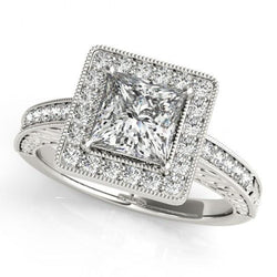 Prinses Halo diamanten ring met accenten 1,50 ct. Wit goud 14K