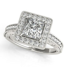 Afbeelding in Gallery-weergave laden, Prinses Halo diamanten ring met accenten 1,50 ct. Wit goud 14K - harrychadent.nl
