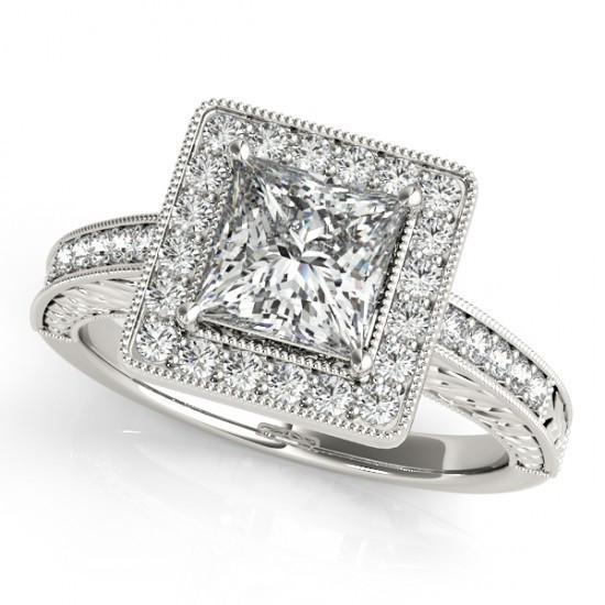 Prinses Halo diamanten ring met accenten 1,50 ct. Wit goud 14K - harrychadent.nl
