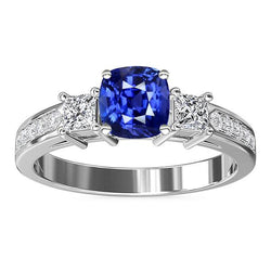 Prinses & Ronde Diamant Kussen Saffier Ring Sieraden 3,50 karaat
