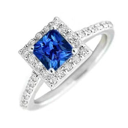 Prinses Sri Lankaanse Sapphire Diamond Ring 2.25 karaat witgoud 14K