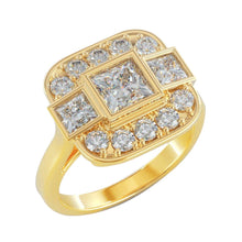 Afbeelding in Gallery-weergave laden, Prinses en ronde diamanten bruiloft 2,15 karaats ring geel goud 18K - harrychadent.nl
