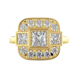 Prinses en ronde diamanten bruiloft 2,15 karaats ring geel goud 18K