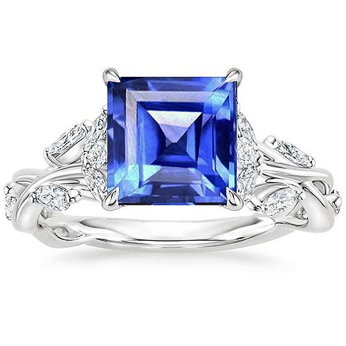 Prinses geslepen blauwe saffier diamanten ring 6,75 karaat fancy sieraden - harrychadent.nl