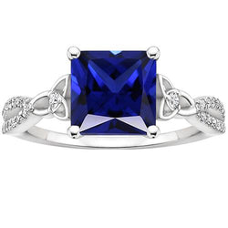 Prinses geslepen blauwe saffier diamanten ring goud gedraaide schacht 4 karaat
