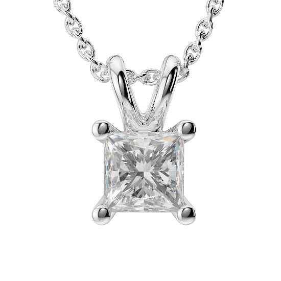 Prinses geslepen diamanten halsketting hanger 1 kt witgoud 14K sieraden - harrychadent.nl