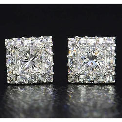 Prinses geslepen diamanten oorknopjes sieraden wit goud 14K 2 karaat