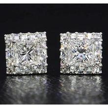 Afbeelding in Gallery-weergave laden, Prinses geslepen diamanten oorknopjes sieraden wit goud 14K 2 karaat - harrychadent.nl
