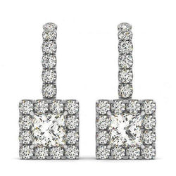 Prinses & ronde diamanten 2.20 karaat Dangle Oorbellen wit goud 14K