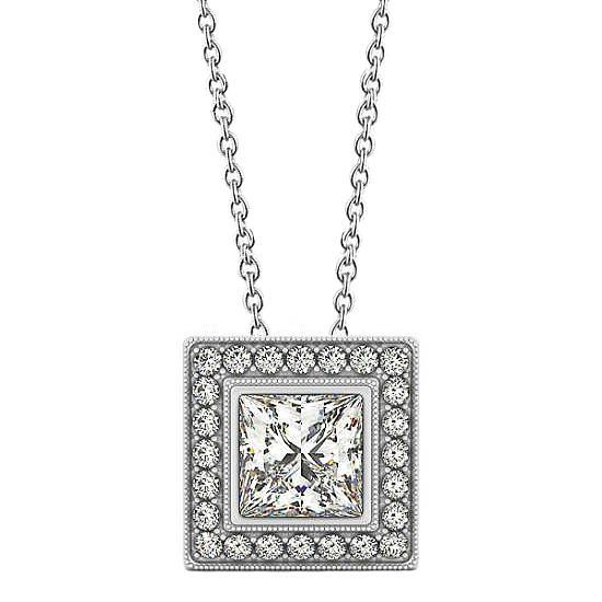 Prinses ronde diamanten hanger ketting zonder ketting 1,50 ct. WG 14K - harrychadent.nl