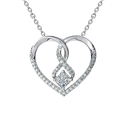 Prinses & ronde diamanten hart hanger 1.39 karaat witgoud 14K - harrychadent.nl