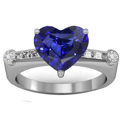 Prinses & ronde diamanten natuurlijke blauwe saffier ring 3,50 karaat
