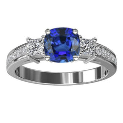 Prinses & ronde diamanten ring Sierkussen Ceylon Sapphire 3 karaat goud