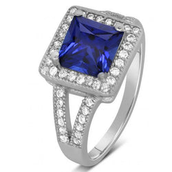 Prinses ronde geslepen Sri Lanka saffier diamanten ring 3.56 karaat WG 14K