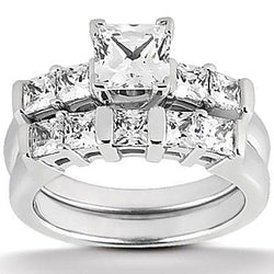 Prinses Echt Diamanten Verlovingsring Set 2.11 Karaat Witgoud 14K