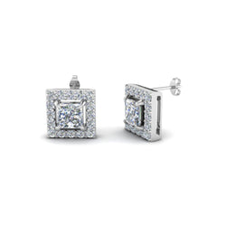 Prinses En Rond Geslepen 1,80 Ct. Halo Oorbellen Met Echt Diamanten Studs