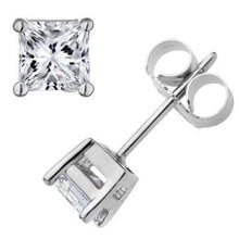 Afbeelding in Gallery-weergave laden, Prinses Geslepen Echt Diamanten Stud Earring 4 Prong Set 3,0 Karaat Witgoud 14K
