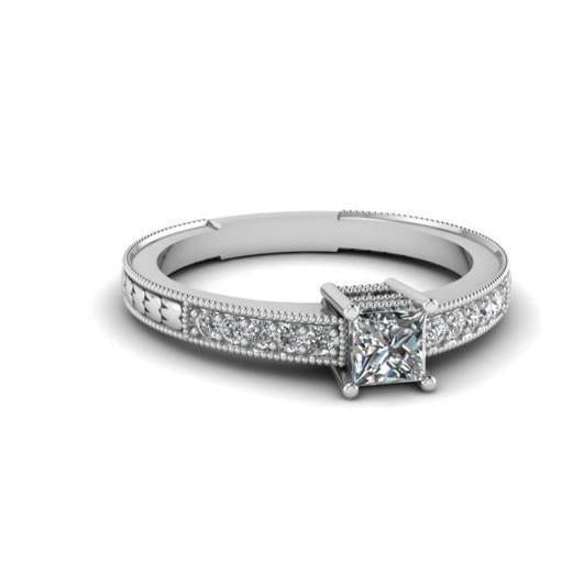 Prinses en Ronde Geslepen Echt Diamanten Ring Met Antieke Look Van 2,25 ct Witgoud - harrychadent.nl