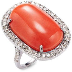 Prong Set 14 karaat ovaal rood koraal met ronde diamanten ring
