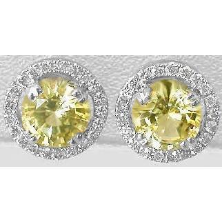 Prong Set 5 karaat gele saffier Lady Halo Studs oorbel goud 14K - harrychadent.nl