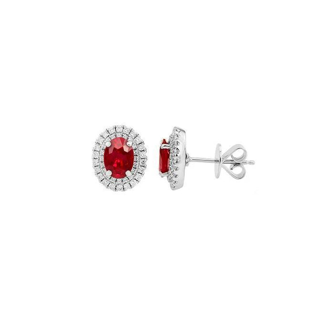 Prong Set 5 karaats Ruby & Diamond Lady Stud Halo oorbellen - harrychadent.nl