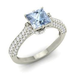Prong Set 8,50 Karaat Aquamarijn Met Diamanten Ring Wit Goud 14K