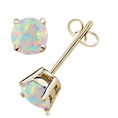 Prong Set Briljant Geslepen 10 Ct Opal Studs Oorbellen 14K Witgoud - harrychadent.nl