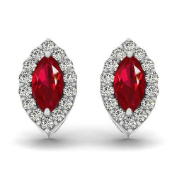Prong Set Marquise Ruby met ronde diamanten 6 ct oorknopjes