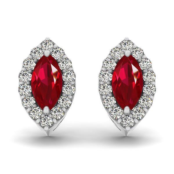 Prong Set Marquise Ruby met ronde diamanten 6 ct oorknopjes - harrychadent.nl