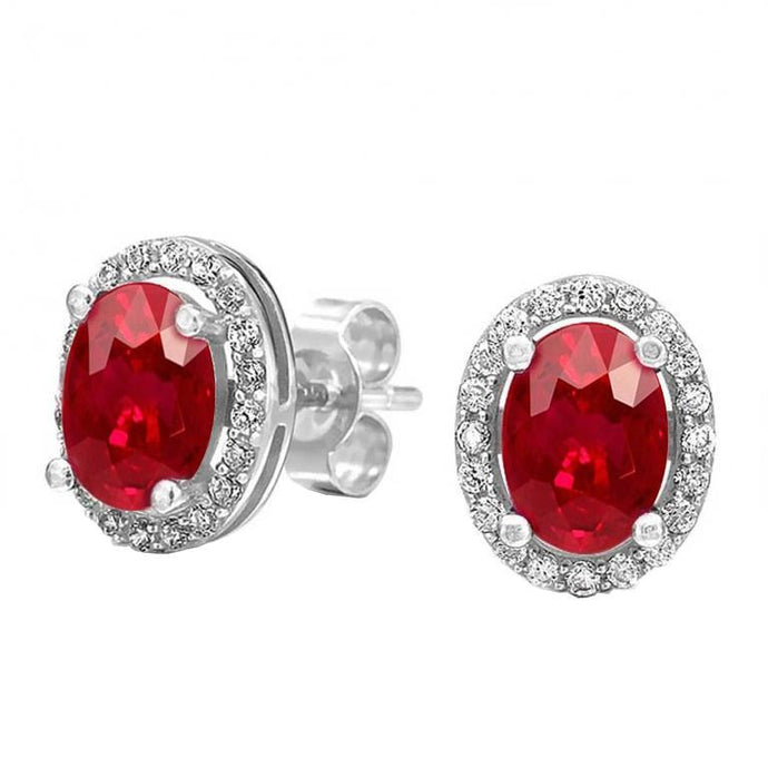 Prong Set Robijn en diamanten 8.50 Ct oorknopjes 14K witgoud - harrychadent.nl