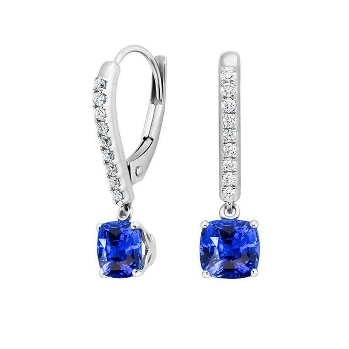 Prong Set Saffier Met Diamanten Dangle Oorbellen 3,70 Karaat - harrychadent.nl