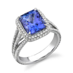 Prong Set Tanzaniet en diamanten 4,78 karaat trouwring goud wit