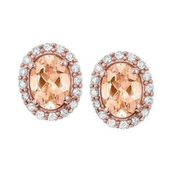 Prong set 14 kt Morganite en diamanten oorknopjes rosé goud 14k