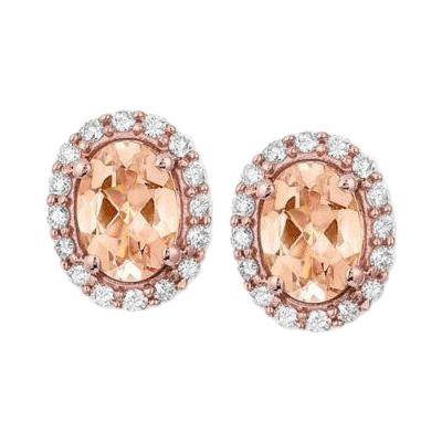 Prong set 14 kt Morganite en diamanten oorknopjes rosé goud 14k - harrychadent.nl