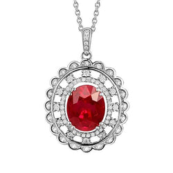 Prong set rode robijn en diamanten 3 kt hanger met ketting witgoud
