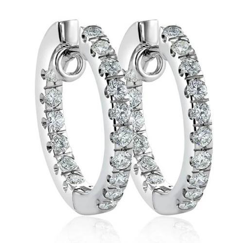 Prong Set 3,80 Karaat Echt Diamanten Dames Hoepel Oorbellen Wit Goud 14K