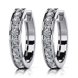 Prong Set Wit Goud Bekleed Hoepel Echt Diamanten Oorbellen 2,20 Ct Rond Geslepen