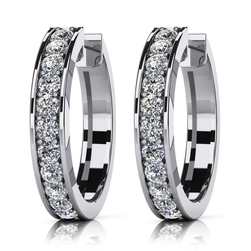 Prong Set Wit Goud Bekleed Hoepel Echt Diamanten Oorbellen 2,20 Ct Rond Geslepen