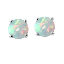 Prongs Set Round Cut 14 Karaats Opal Studs Oorbellen Wit Goud 14K
