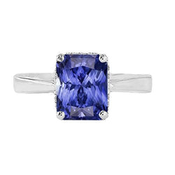 Radiant Solitaire 2 karaats blauwe saffier ring omgekeerde taps toelopende schacht