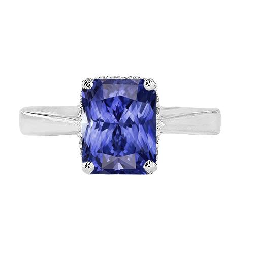 Radiant Solitaire 2 karaats blauwe saffier ring omgekeerde taps toelopende schacht - harrychadent.nl