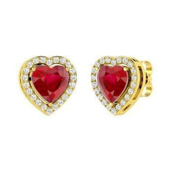 Red Ruby And Diamonds 3.80 Ct Oorknopjes Geel Goud