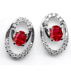Red Ruby & Halo Diamond Dames Oorknopjes 7.20 Karaat Witgoud 14K