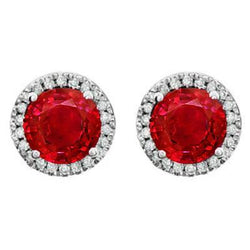 Rode Robijn Halo uit de aarde gewonnen Diamanten Dames Oorknopjes Prong Gezet 9.10 Ct. WG 14K