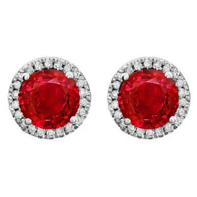 Red Ruby Halo Diamond Dames Stud Oorbellen Prong Set 9,10 Ct. WG 14K - harrychadent.nl