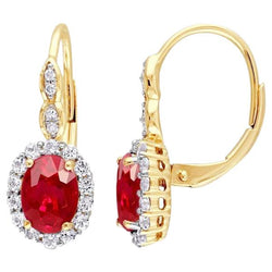 Red Ruby Leverback 7,90 karaat Halo oorbellen geel goud 14k