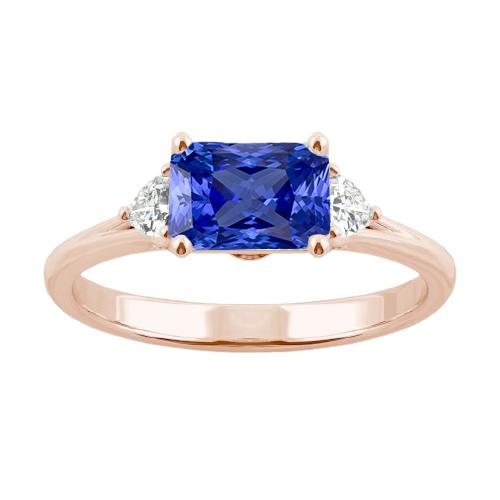 Ring met 3 stenen biljoen diamanten blauwe saffier 2,50 karaat gespleten schacht - harrychadent.nl