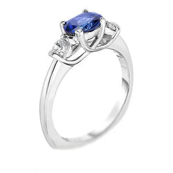 Ring met 3 stenen diamanten en blauwe saffieren 2,25 karaat gouden U-tandinstelling